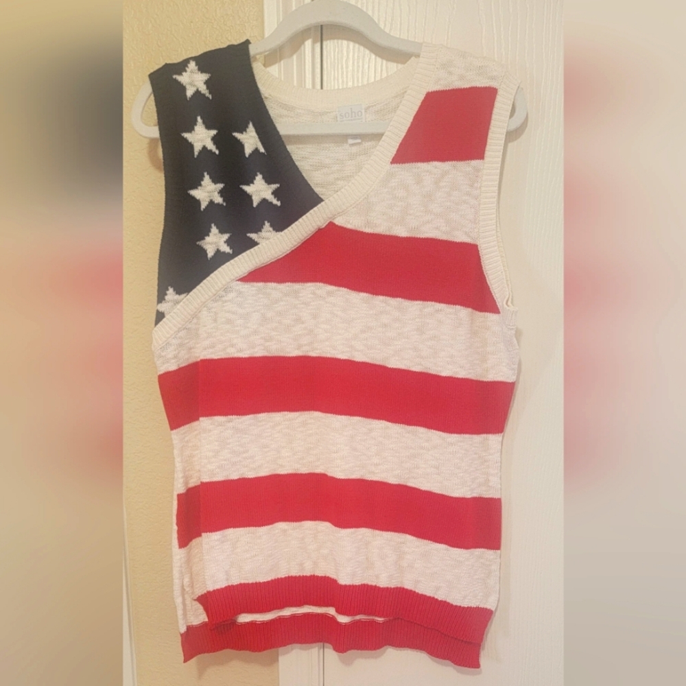 NEW YORK & COMPANY SOHO JEANS AMERICAN FLAG SWEATER VEST